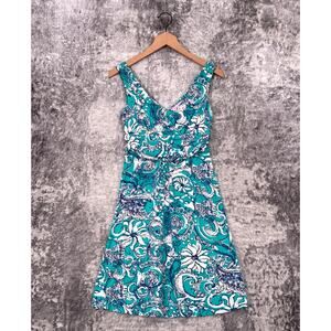 Lilly Pulitzer Dress Small Womens Green Jersey Knit Floral Paisley Pattern Mini